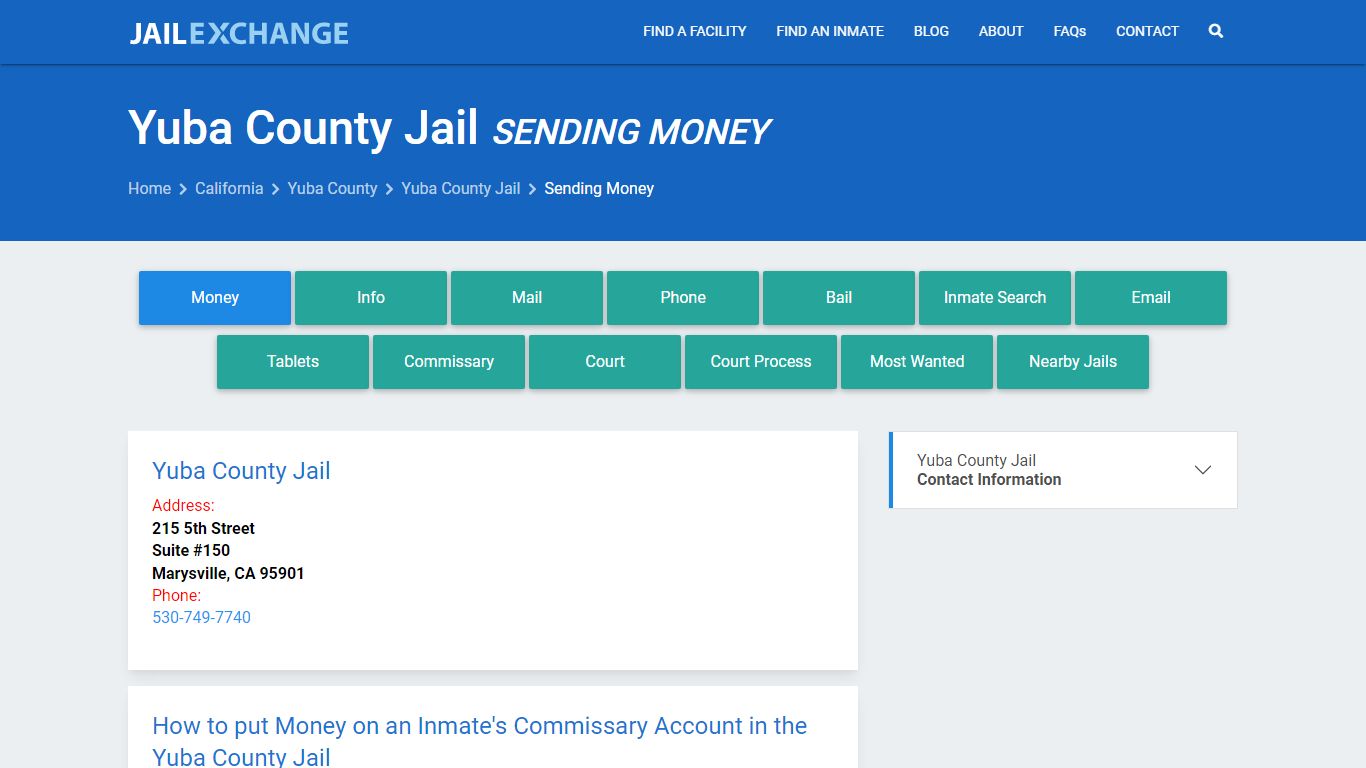Send Money to Inmate - Yuba County Jail, CA - Jail Exchange